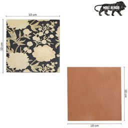 DULI Black And Cream 6-Pcs Floral Printed Enameled Square Wooden Coasters With Stand image 4