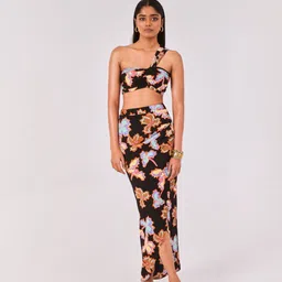 Urban Suburban Women Printed Asymmetric Skirt with Slit Detail-image-37