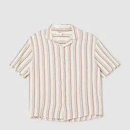 max Boys Cuban Collar Vertical Striped Cotton Casual Shirt-image-28