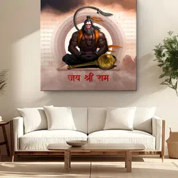 999Store Brown & Red Hanuman Meditating Printed Canvas Wall Art-image-72