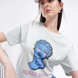 glitchez Monday Blues Relaxed Graphic Printed T-shirt-image-23