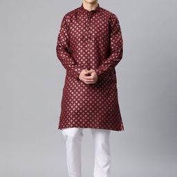 Luxrio Men Ethnic Motifs Printed Mandarin Collar Regular Kurta with Pyjamas-picture-7