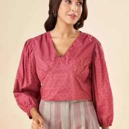 Akkriti by Pantaloons Pink Cotton Self Pattern Top-image-78