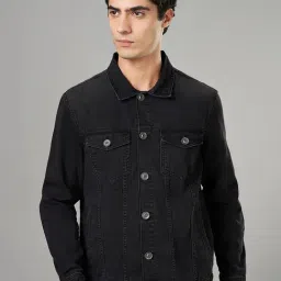 Sf Jeans By Pantaloons Black Cotton Regular Fit Denim Jacket-image-89