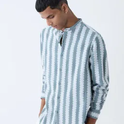 ETA by Westside Teal Embroidered Resort-Fit Cotton Shirt-picture-41