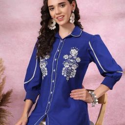 Nayam by Lakshita Blue Linen Embroidery Shirt-image-27