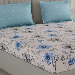 Monte Carlo Imortl Light Blue Polyester Floral 130 TC Double Bedsheet with 2 Pillow Covers-picture-3