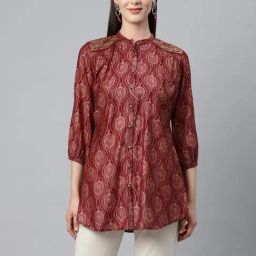 Nayam by Lakshita Maroon Modal Printed Shirt-image-7