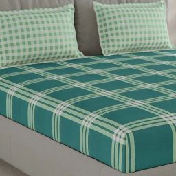 Monte Carlo Ramonbx Sea Green Cotton Printed 200 TC Double Bedsheet with 2 Pillow Covers-19