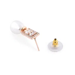 Zaveri Pearls Set of 2 Rose Gold Contemporary Cubic Zirconia Brass Stud Earrings-ZPFK11120 image 5