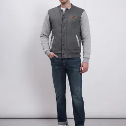 Lee Grey Melange Regular Fit Printed Bomber Jacket image 5