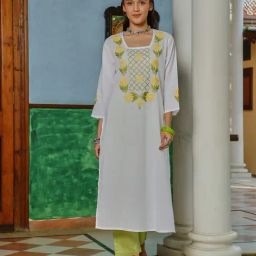 House Of Chikankari White Cotton Straight Embroidered Kurta-picture-12