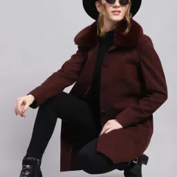 Monte Carlo Wine Regular Fit Self Pattern Coat image 5