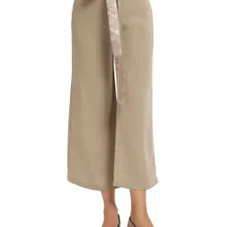 Office & You Beige Mid Rise Palazzo With Satin Belt-image-13