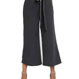 Office & You Grey Mid Rise Palazzo With Satin Belt-image-69