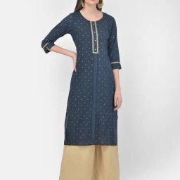 Span Blue Printed Straight Kurta-image-79
