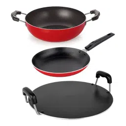 Nirlon Non-Stick Red Aluminium Kadhai Tapper Pan & Round Tawa Combo Set-image-30