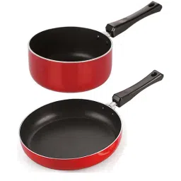 Nirlon Non-Stick Red Aluminium Fry Pan & Sauce Pan Combo Gift Set (2.6mm)-44