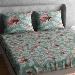 Petal Home Poinciana Teal Cotton 144 TC Bedsheet-image-22