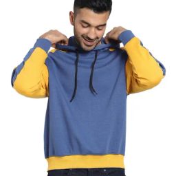 Bewakoof Blue & Yellow Colour-Block Hooded Sweatshirt-picture-26