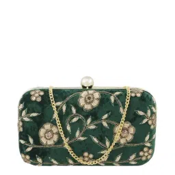 Tarini Nirula Green Velvet Minaudiere Clutch-image-14