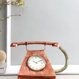 Aapno Rajasthan Red Metal Mini Telephone Show Piece cum Table Clock-picture-41