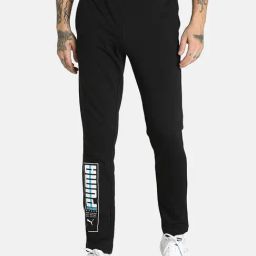 Puma Black Cotton Printed Slim Fit Track Pants-image-87