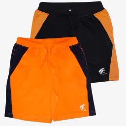 Kiddopanti Kids Orange & Black Color Block Shorts (Pack Of 2)-picture-43