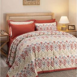 Maspar Hues Nouveau Tradition Kaleen Global Red & Beige Cotton 300 TC Quilt-picture-12