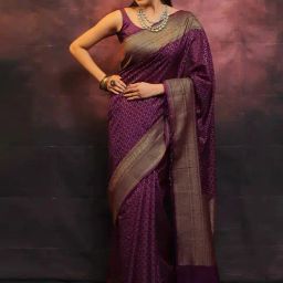 Satrani Purple Silk Woven Saree With Unstitched Blouse-picture-34