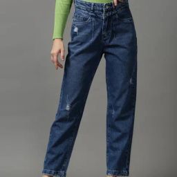 SHOWOFF Blue Cotton Solid High Rise Jeans-image-24