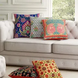 SEJ by Nisha Gupta Multicolor Polyester Cushion Cover - Set of 5-image-13