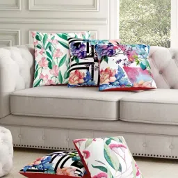 SEJ by Nisha Gupta Green & White Polyester Cushion Cover - Set of 5-image-30