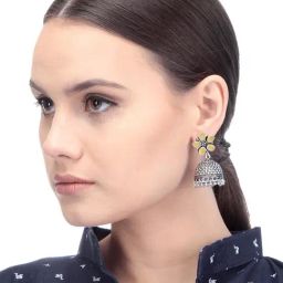 Imli Street Yellow & Silver Jhumki Earrings-picture-43