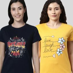 Kryptic Navy & Yellow Printed Cotton T-Shirt - Pack of 2-image-23