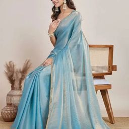 VRAGI Solid Embroidered Embellished Pure Chiffon Saree-18