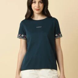 Allen Solly Navy Cotton Embroidered T-Shirt-picture-41