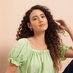 Mast & Harbour Bubble Textured Blouson Crop Top-image-49
