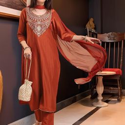 Aaghnya Women Viscose Rayon Embroidered Kurta Sets-image-21