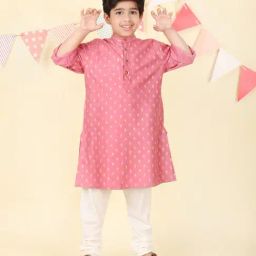 Fabindia Boys Pink Viscose Blend Hand Block Printed Long Kurta-image-68