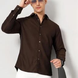 Celio* Brown Cotton Regular Fit Shirts-image-80