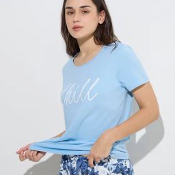 Wunderlove by Westside Light Blue Text Printed Cotton T-Shirt-image-29