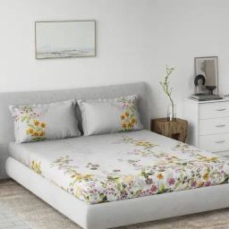 DDecor Primary Purple Cotton Floral 144 TC King Bedsheet with 2 Pillow Covers-picture-7