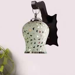 Devansh Silver-Toned & Black Textured Wooden Bell Shaped Wall Lamp-image-37