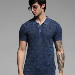 Jack & Jones Insignia Blue Cotton Regular Fit Jacquard T-Shirt-image-51