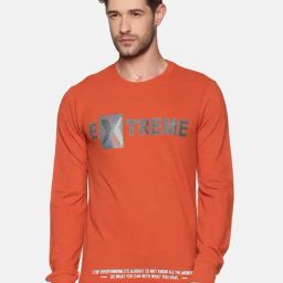 SHOWOFF Rust Cotton Slim Fit Printed Sweatshirt-27