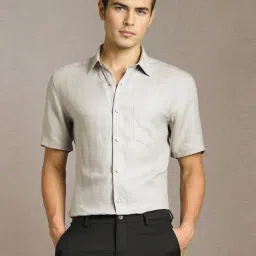 Louis Philippe Grey Linen Regular Fit Texture Shirt-picture-41