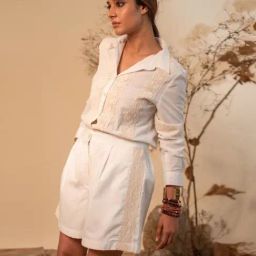LABEL REYYA Off-white Laced Cotton Shorts-image-23