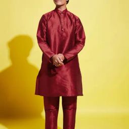 VASTRAMAY Boys Maroon KurtaSets-image-79