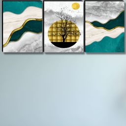 Aura Grey and Gold-Toned 3 Pieces Tree and Moon Wooden Painting Wall Art-27